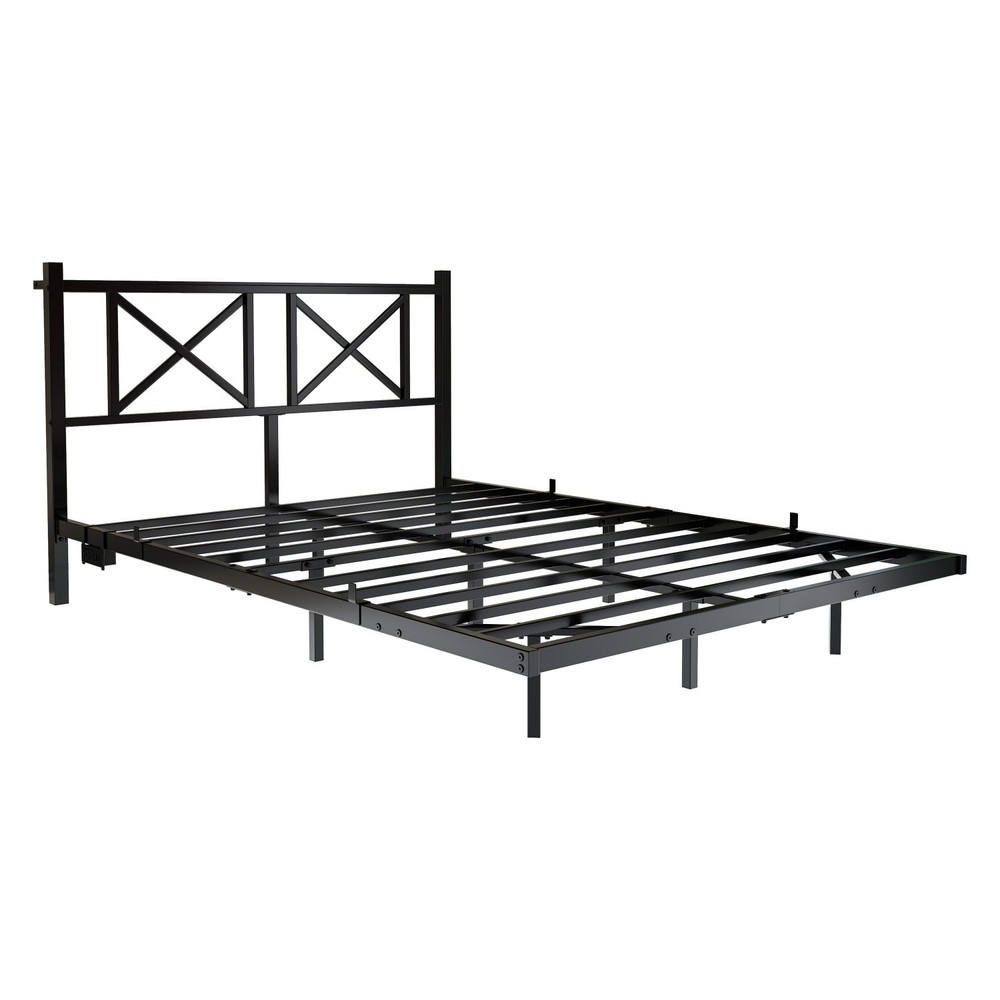 Full/Queen Size Metal Floating Platform Bed with Storage Headboard & LED Lights