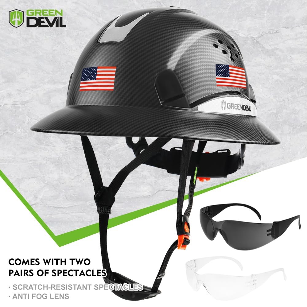GREEN DEVIL Full Brim Hard Hat Vented One Size, Matte Black Graphite Pattern