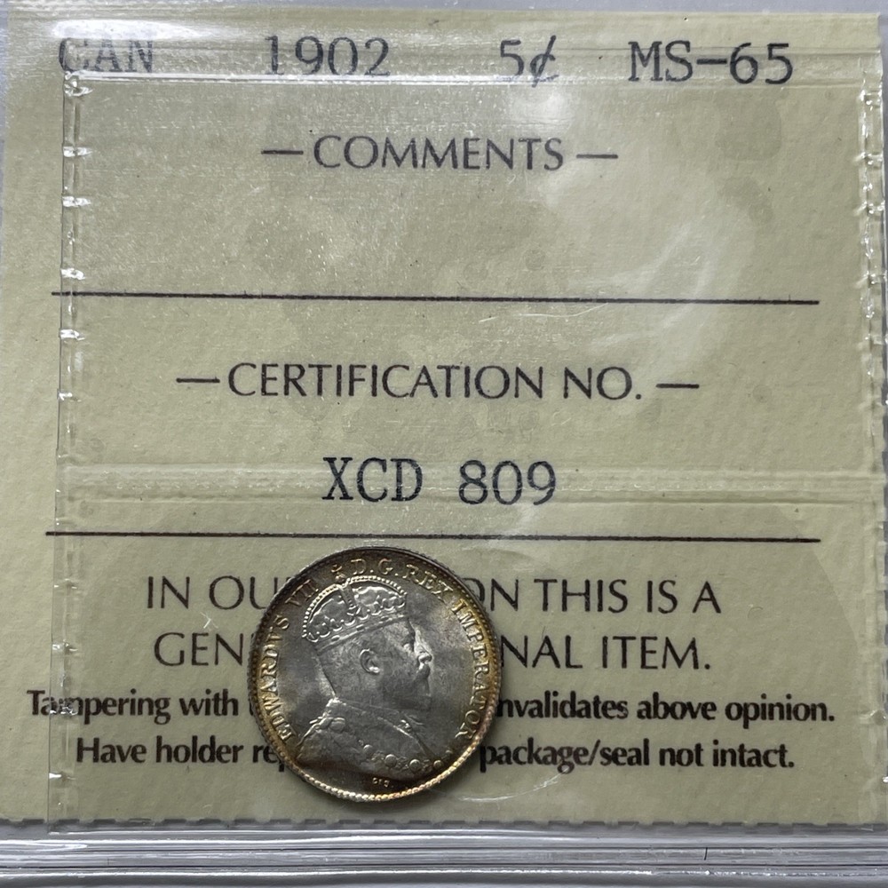1902 Canada 5 Cent. ICCS Certified MS-65. C-2238
