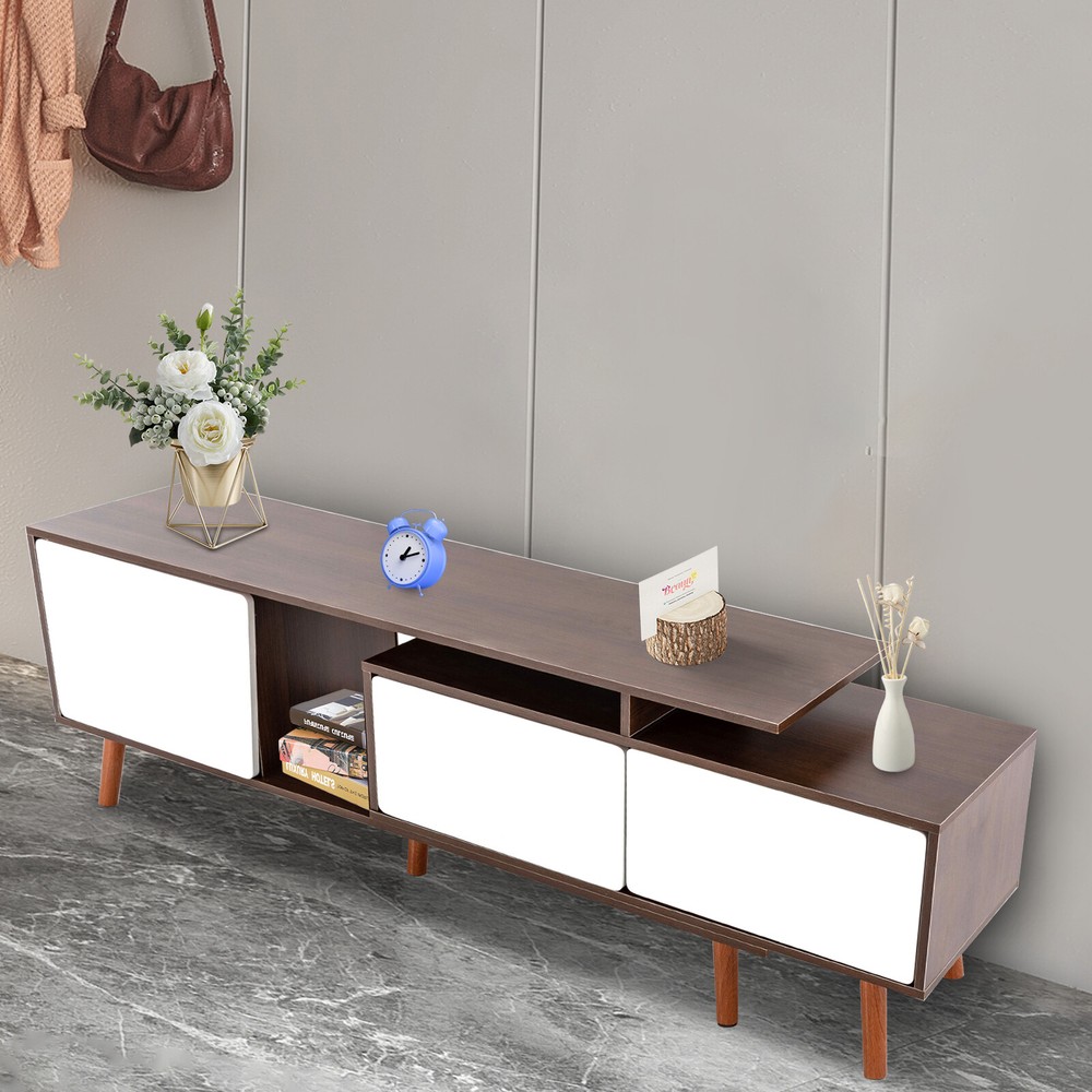 3-Compartments TV Stand Adjustable Living Room Retangular Television Cabinet
