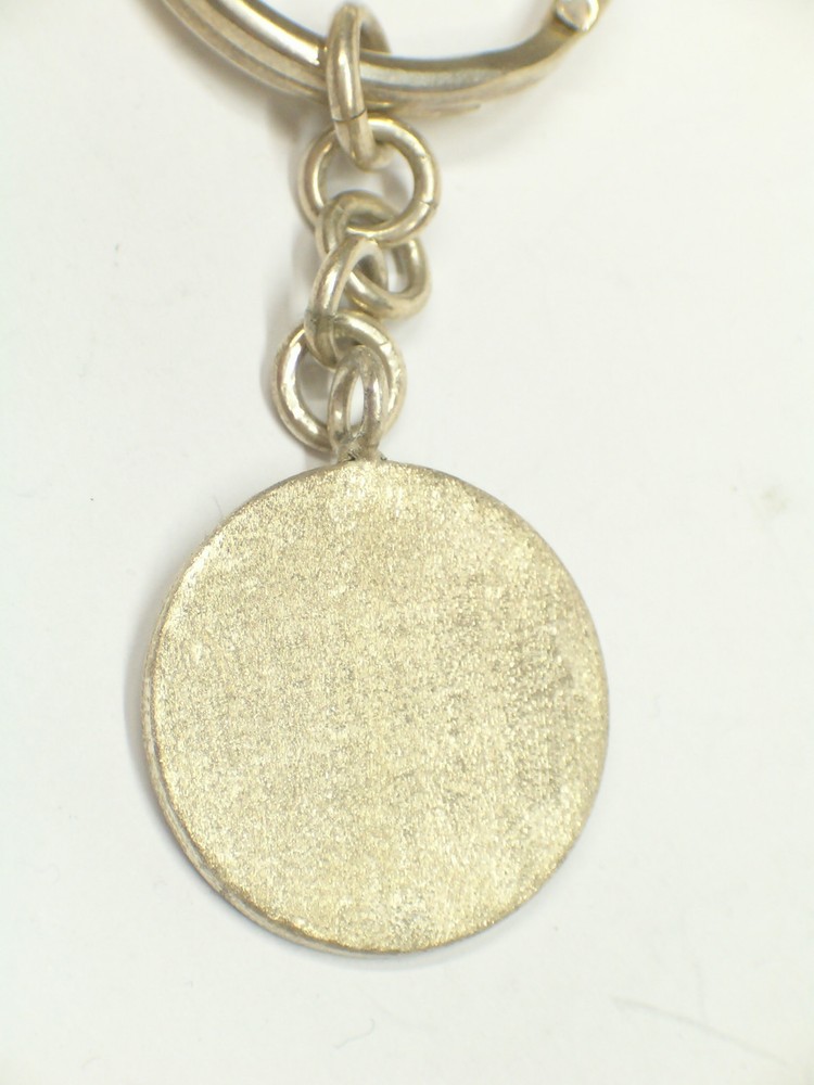 925 Silver Engraved Satin Round Plate KEYCHAIN - Size media