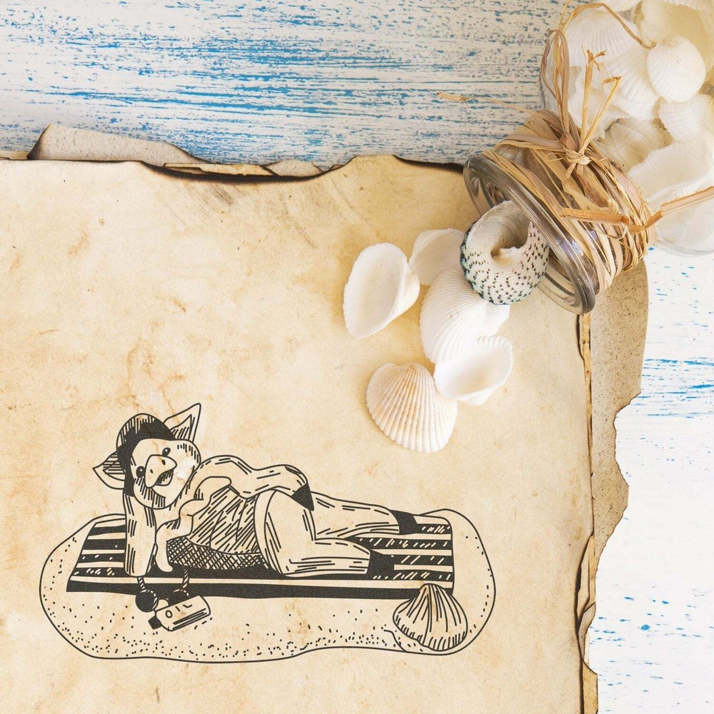 Pig On Beach Blanket Art Rubber Stamp