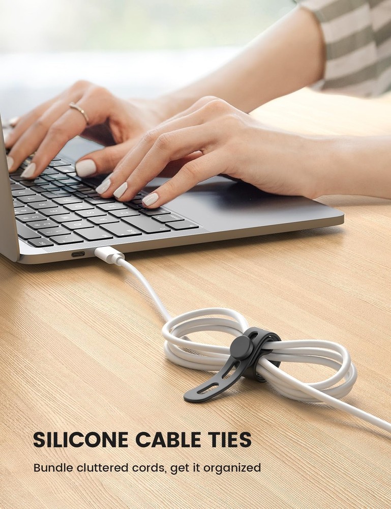 Lamicall 10Pack Silicone Cable Ties Cord Organizer - 10Pack, Classic Black