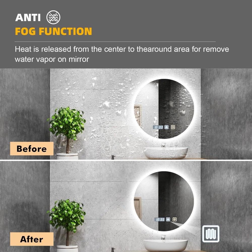 3 Color LED Lighted Bathroom Mirror,Smart Memory Function,Anti-Fog Vanity Mirror