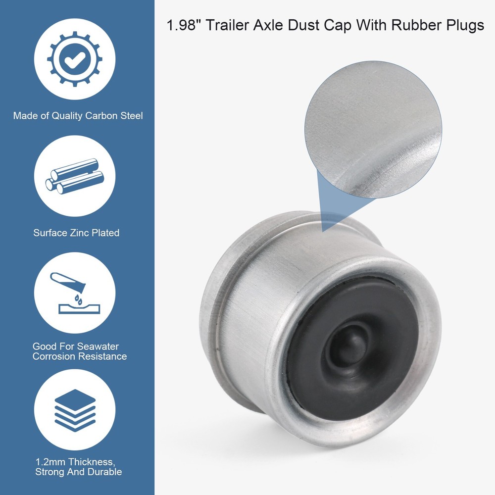 4 pcs Trailer 1.98" Axle EZ Lube Grease Hub Cover Dust Cap Cup&Extra Rubber Plug