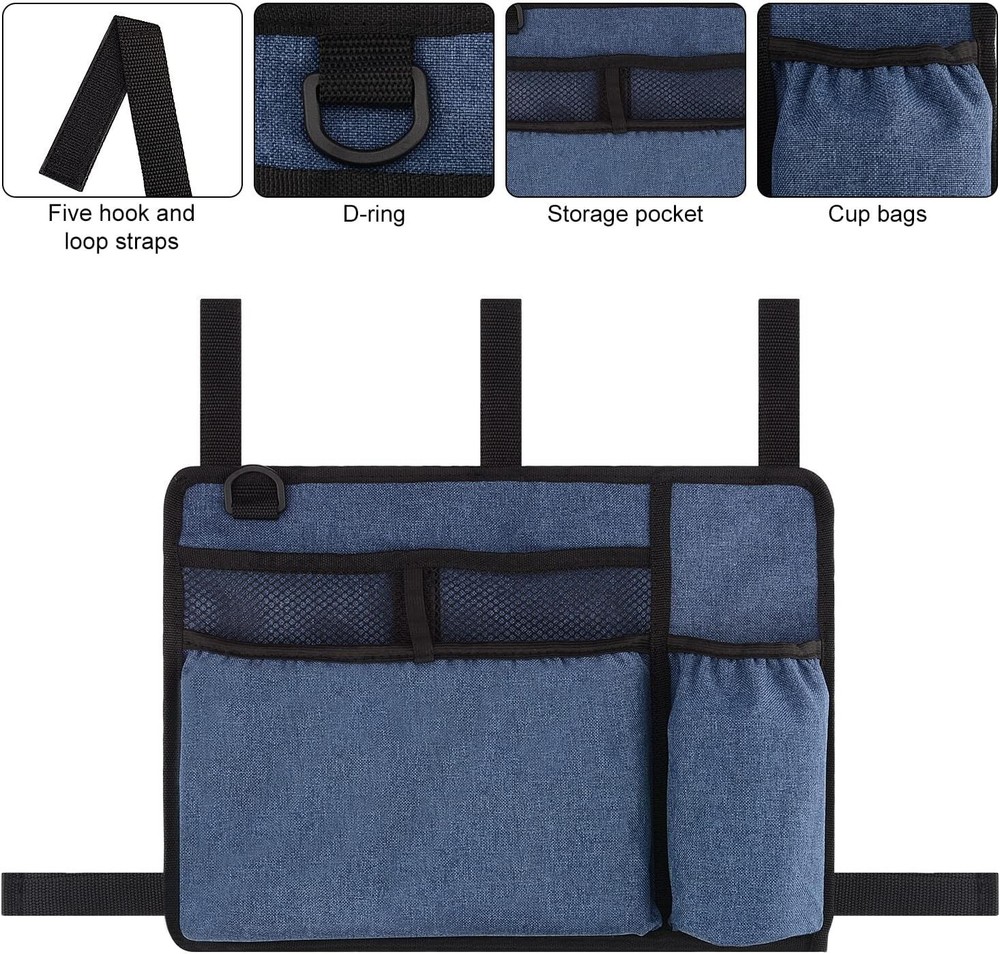 Water-Resistant Walker Bag with Cup Holder - 5 Pocket Mobility Solution in Blue