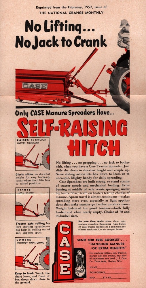 1952  Case  Manure Spreaders  Advertisement  11" x 6"
