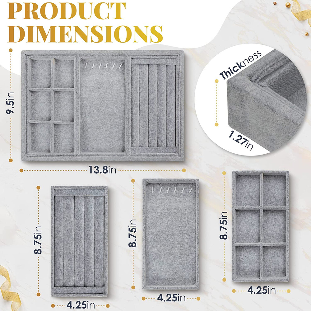 Jewelry Tray Organizer, Stackable Accessories, Storage, 13.8"X 9.5", Grey, 4 Pcs