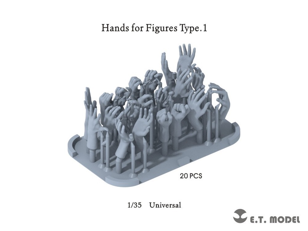 ETmodel 3D Printed P35-320 1:35 Hands for Figures Type.1 Universal