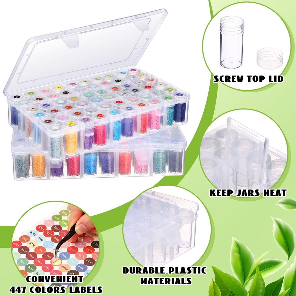 2 Pack Diamond Art Storage Containers Set, Grids Bead Organizer Box with Diam...