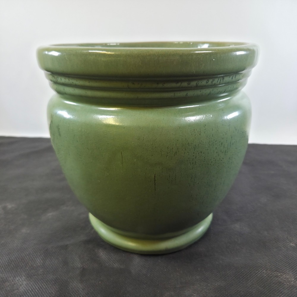 Sage Green Glaze Ceramic Round Planter 8 3/4" High Nice