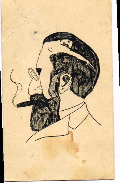 Hidden Figure on Bearded Cigar Smoker Card