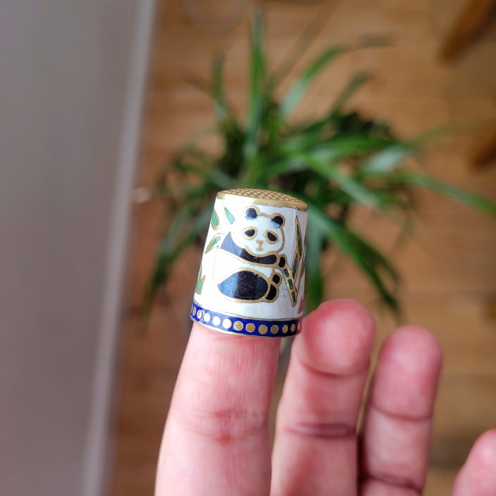 Vintage Cloisonne Panda Bear Thimble