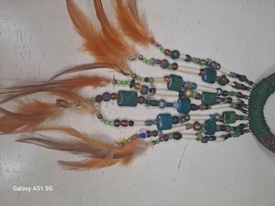 Rustic Horseshoe Bead Feather Wall Hanging Country Cowboy Decor