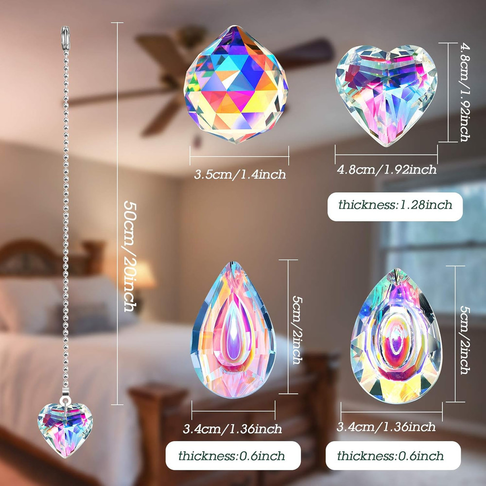 4 Pieces Crystal Ceiling Fan Pull Chain Decorative Rainbow Pull Chain Extension