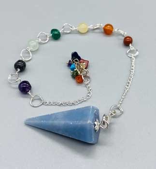 Angelite 7 Chakra Pendulum - 6-Sided Celestial Communication Dowsing Tool