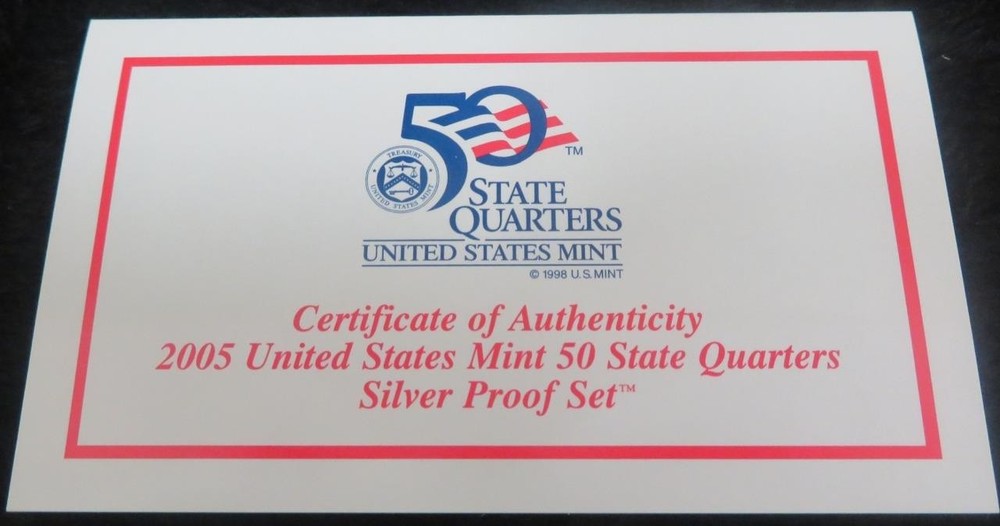 2005 50 State Quarters Silver Proof Set * 5 Silver Proof Quarters * Box & COA