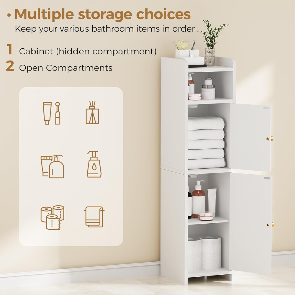 Small Bathroom Cabinet, Bathroom Storage Cabinet with Adjustable Shelves & 2 Doo