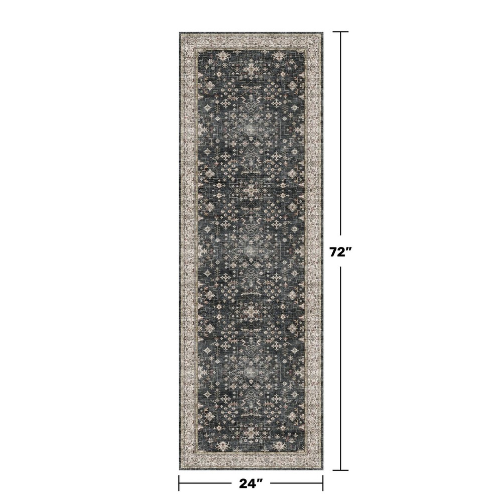 Black Boho Washable 2x6 Runner Rugs for 2' x 6' (Runner), Ashen / Multi
