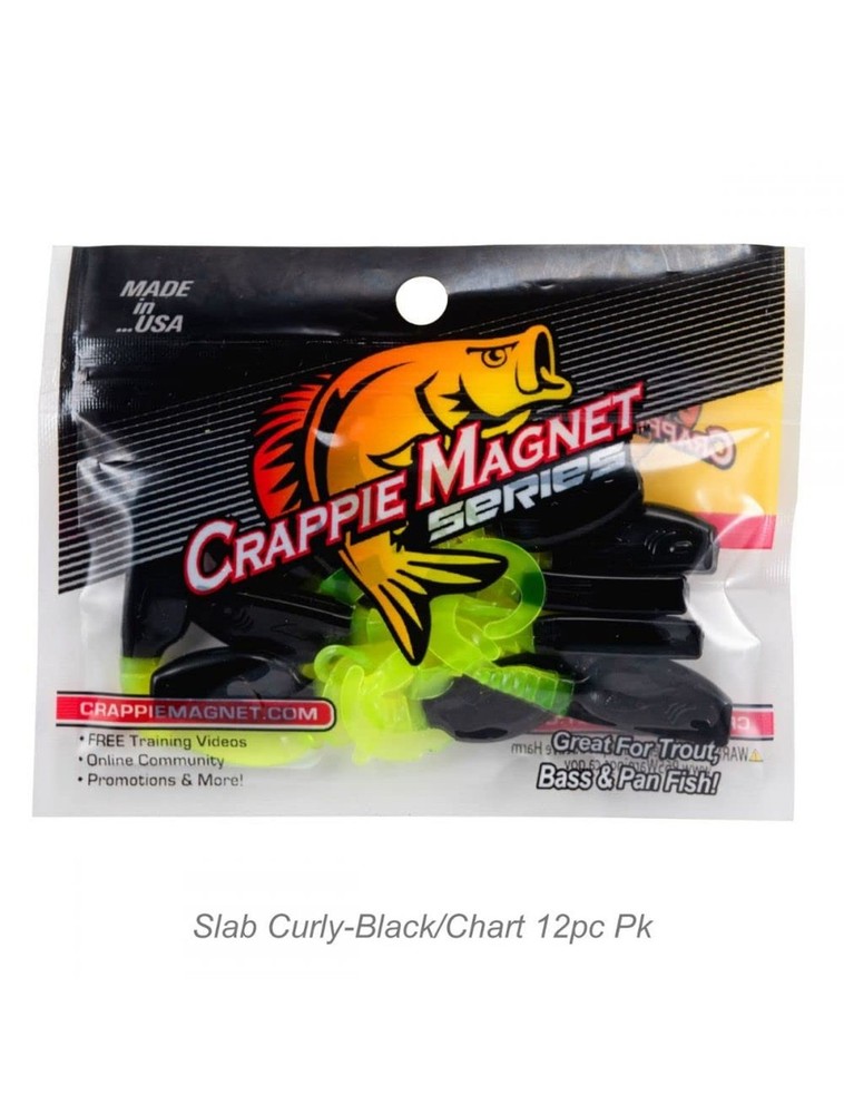 Slab Curly 12-Piece Curly Tail Jig Pack Black/Chartreuse 12 pack Commander