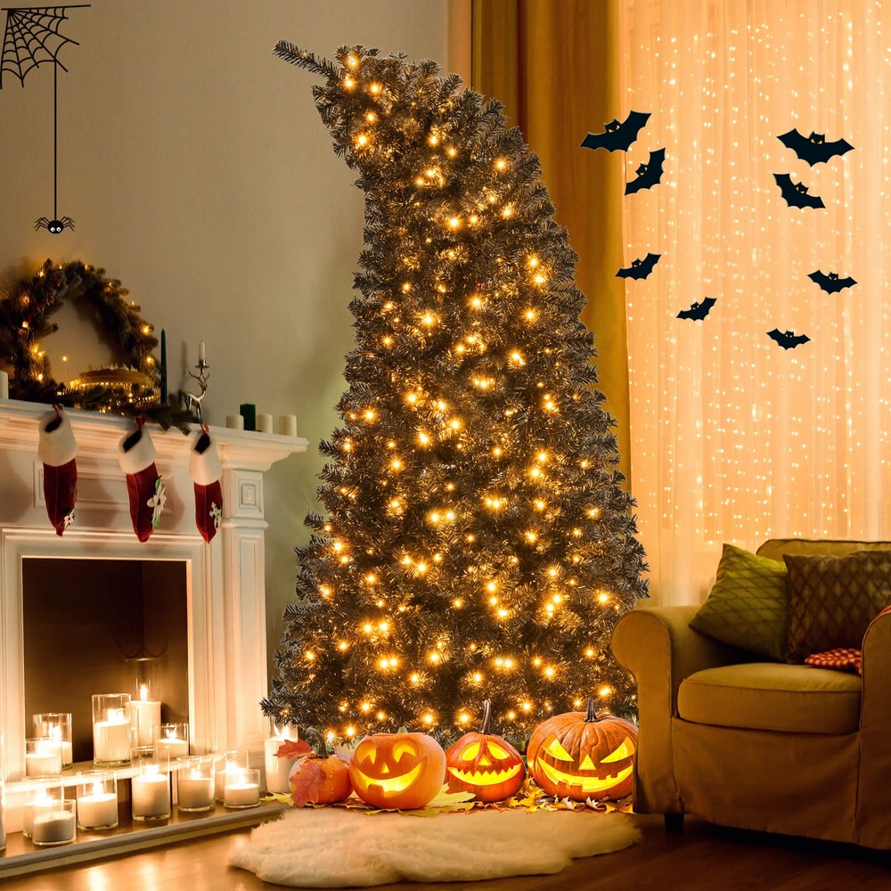 7FT Artificial Halloween Tree w/Bendable Top Section 1050 Branch Tips 340 Lights