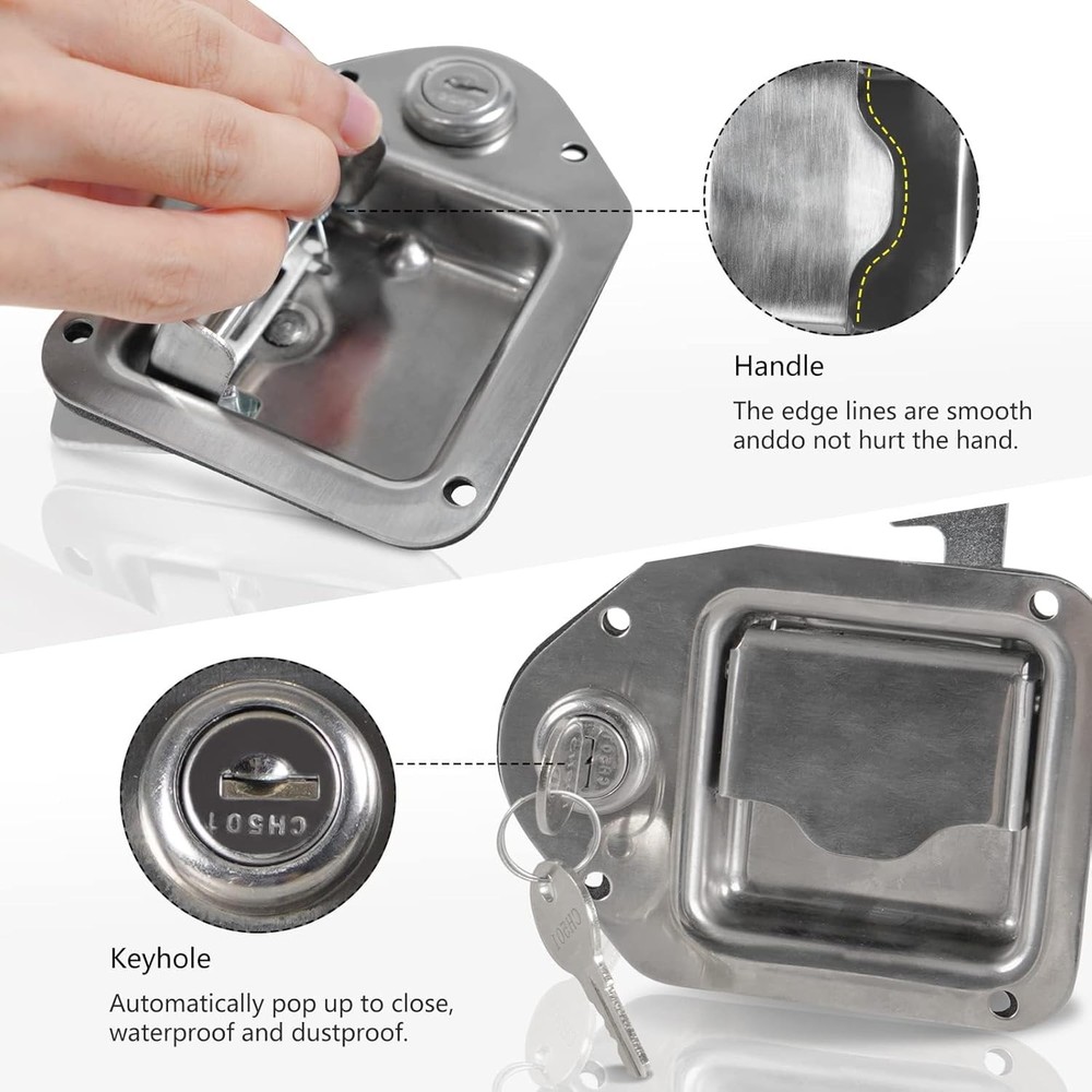 YESHMA 2Pcs Truck Tool Box Latch Toolbox Paddle Lock 2 Pieces, Silver