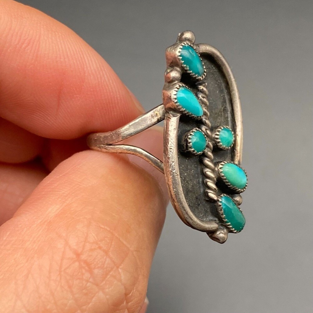 Vintage Zuni Native Turquoise Silver Ring Size 7