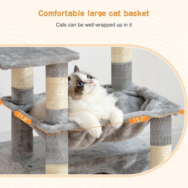 Cat Tree Tower W/ Large Basket Indoor Scratching Post Condo Multi Layer Design