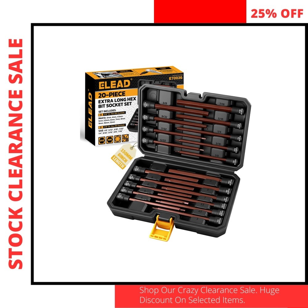 20Pc 3/8" Drive Long Allen Hex Socket Set SAE/Metric S2 Steel