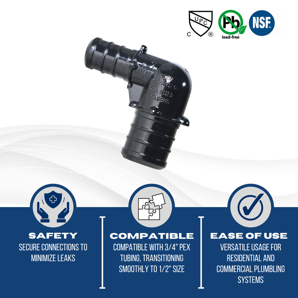 10 Pieces 3/4" X 1/2" Pex B Elbow, Poly Alloy