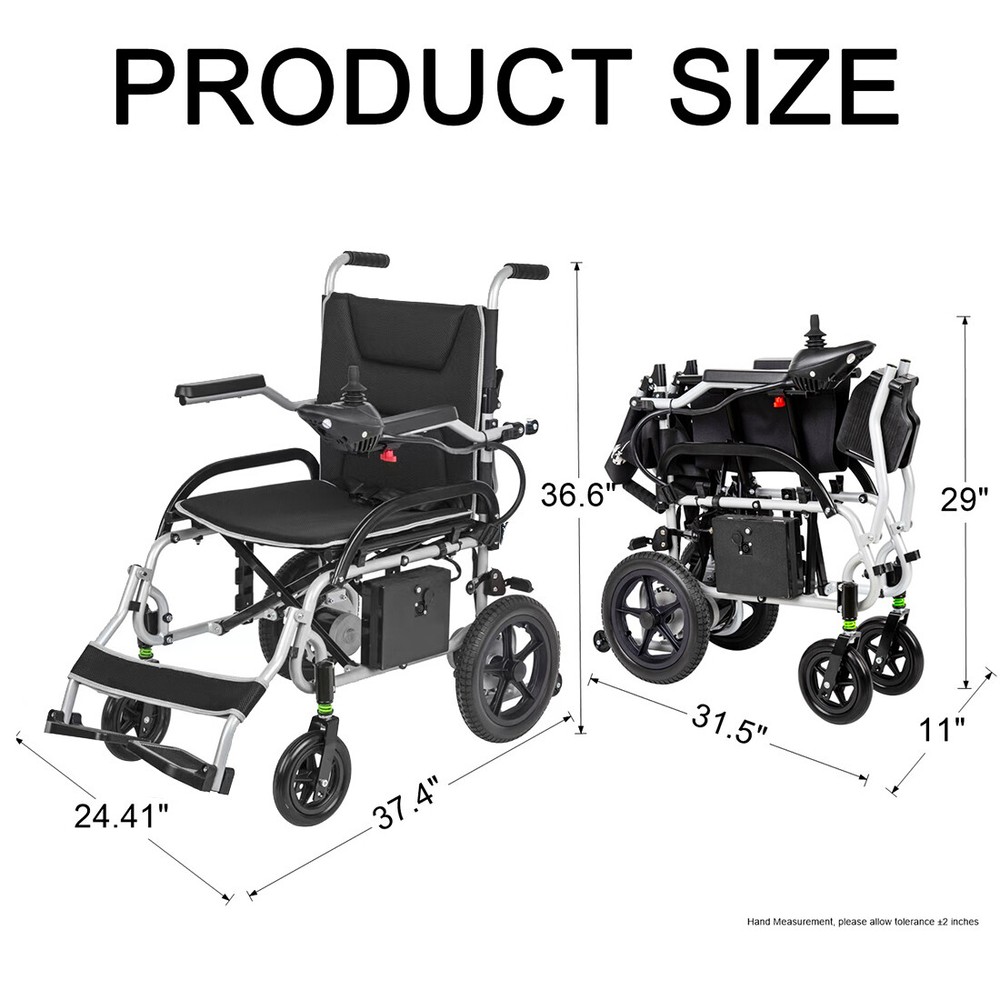 Lightweight 37.5 lbs Foldable Electric Wheelchairs Max 265lbs, 25 Miles Range