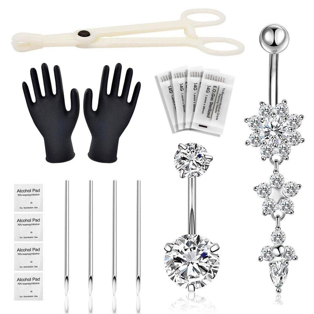 Autdor Belly Piercing Kit 13Pcs Button 13pcs, Silver