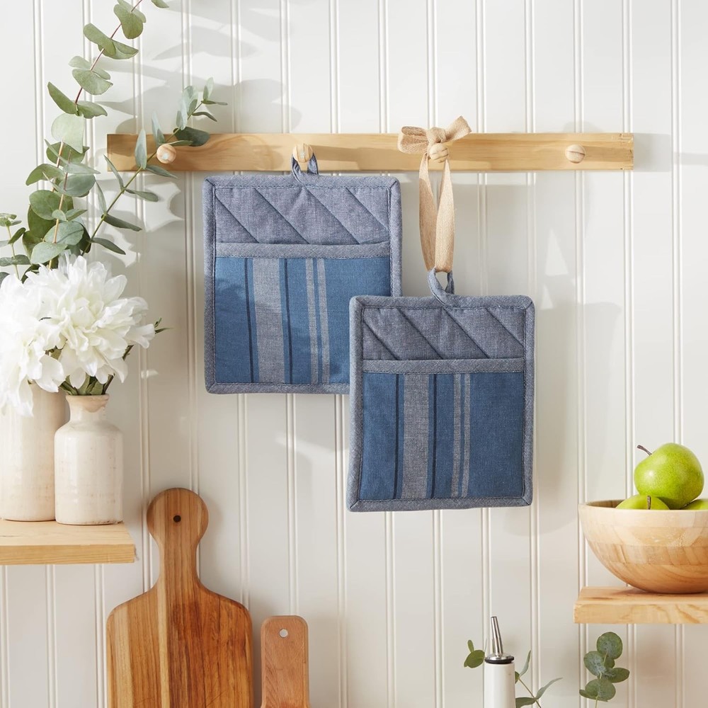 DII French Stripe, Kitchen Collection, Chambray Blue, Blue