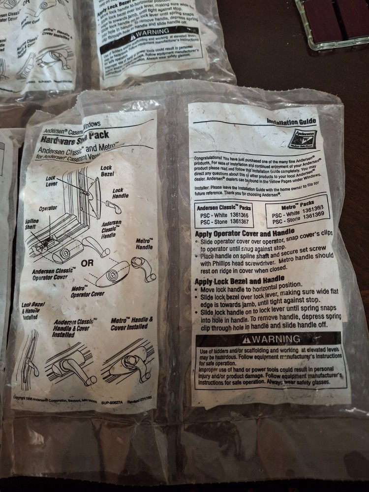 (3) Andersen Operator Handle Folding Hardware Packs For Casement Awning Windows