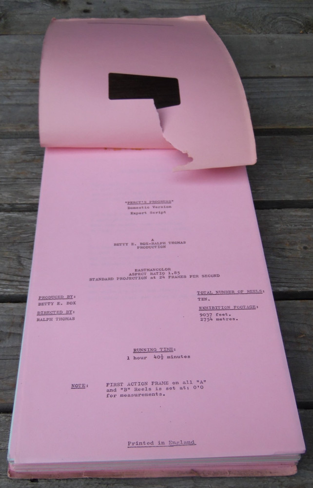Vintage "PERCYS PROGRESS" Original Domestic Version Export Movie Script 1974