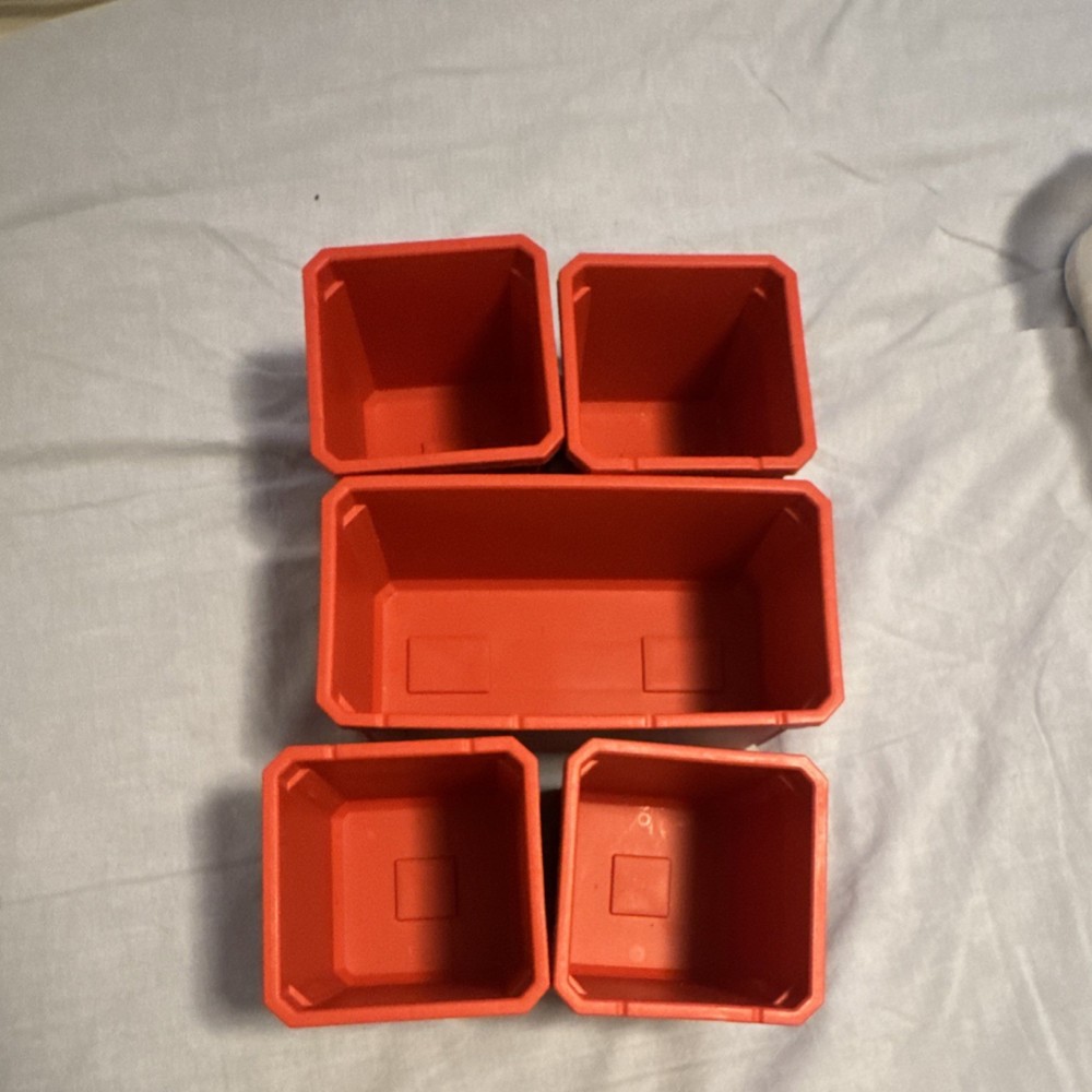 Set of 5 Red Plastic Tool Bins Organizer