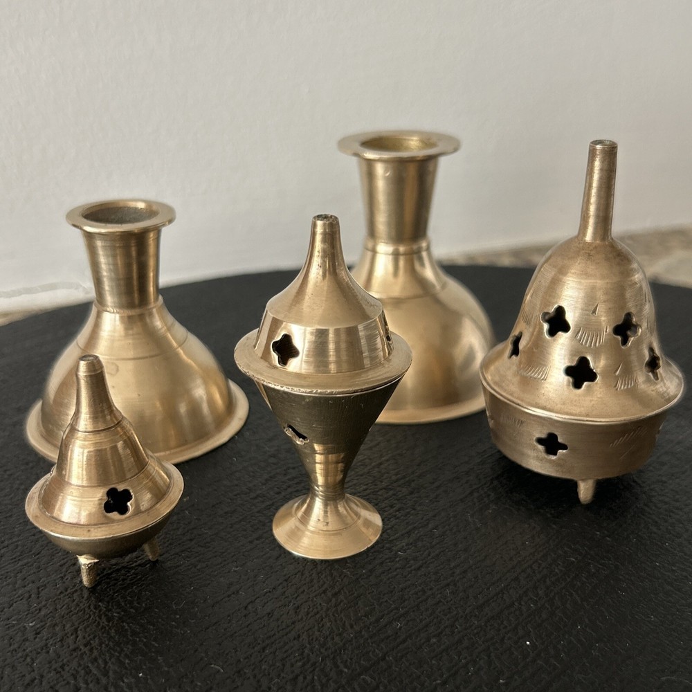 Incense Burners Solid Brass 1960’s. India Lot Of Five.