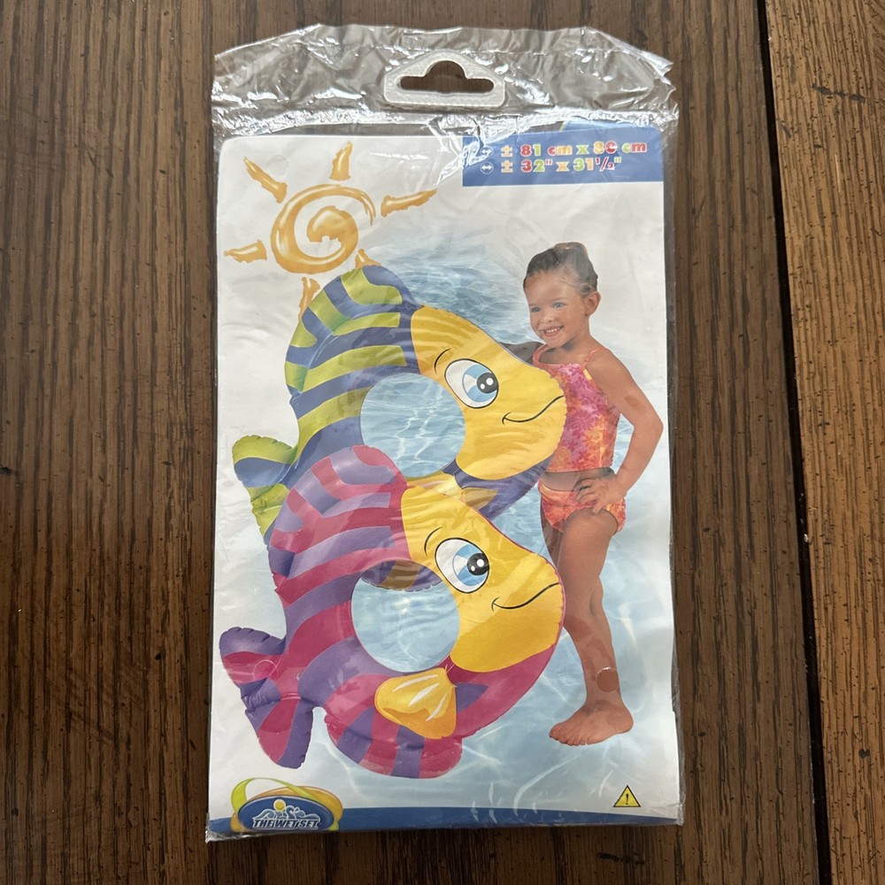 2003 Vintage Intex Tropical Fish Wet Set Float Split Swim Ring 31” Pink Pool