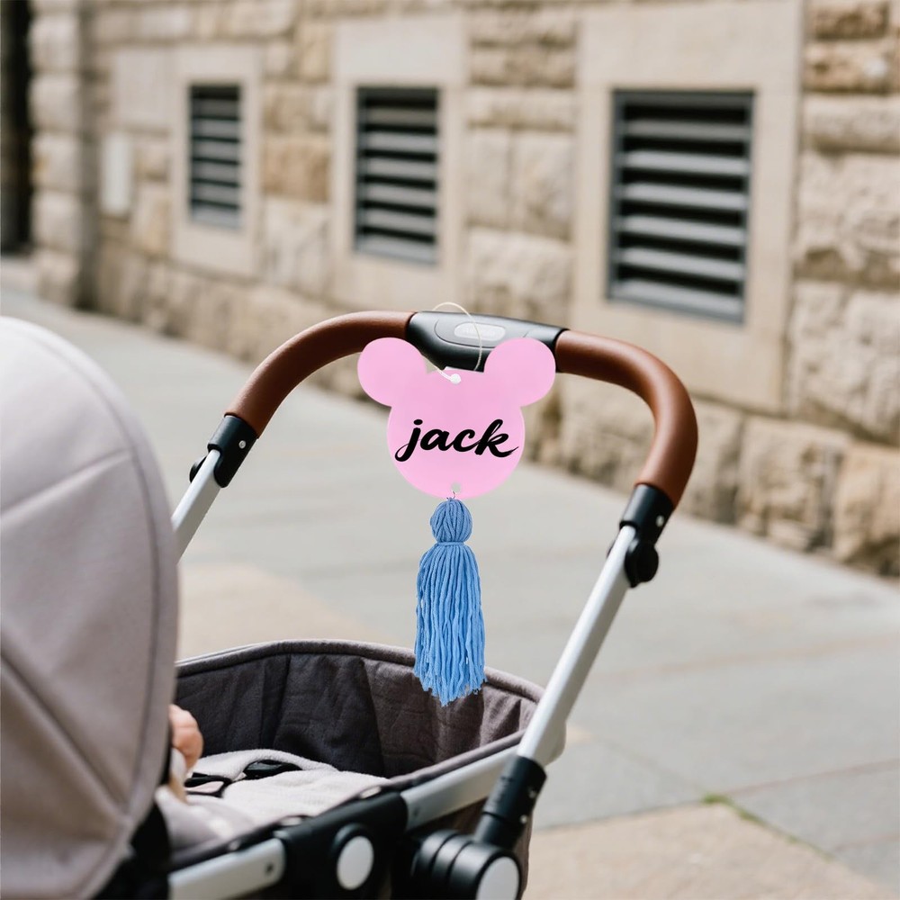 Stroller Identification Name Tag Pendant,Wood Hanger with Custom Pink