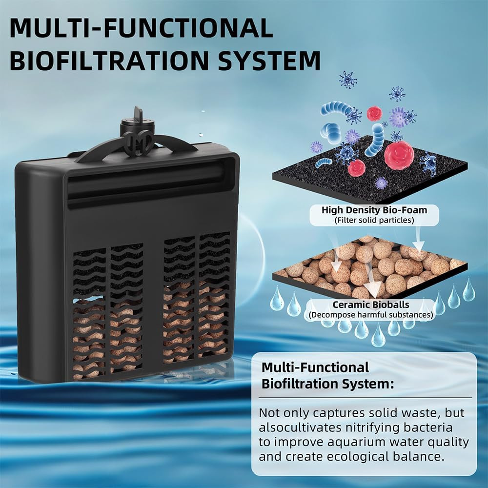 Turtle Tank Filter Internal Power Aquarium Filter Low Water Level Biofiltration