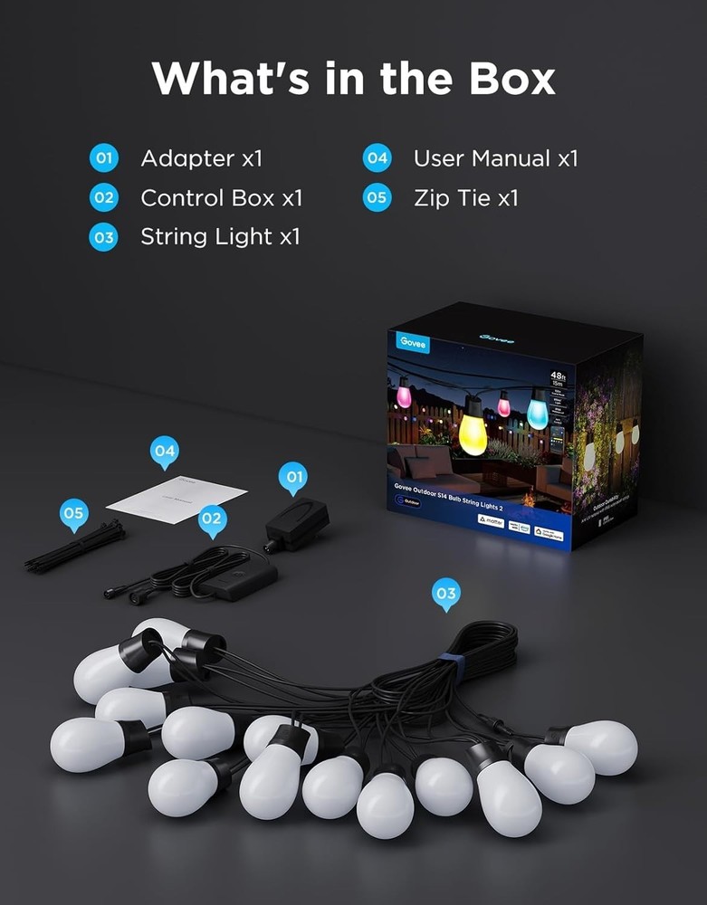 Govee Outdoor S14 Bulb String Lights 2 - 48ft