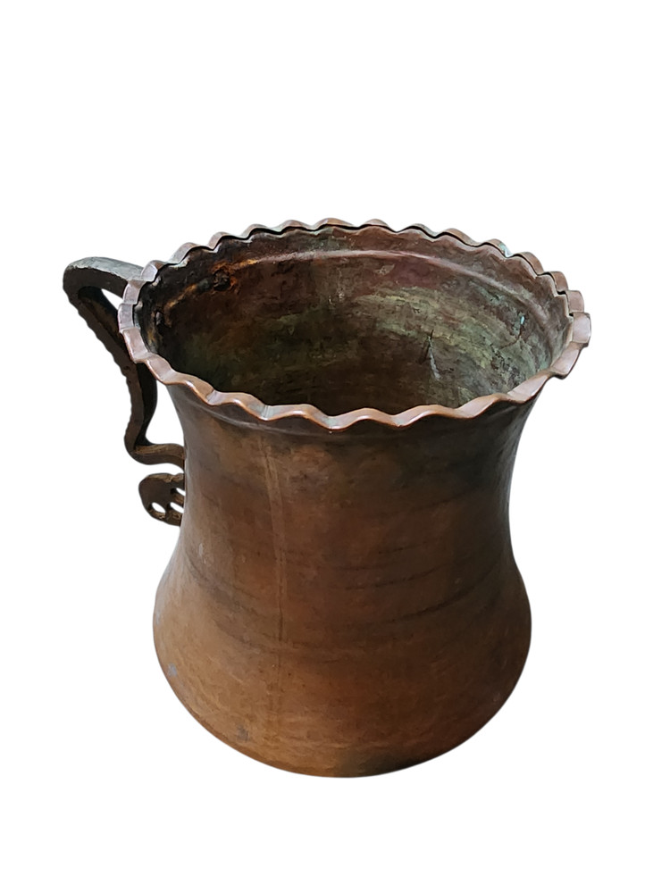 Antique Hand Hammered Large Copper Pitcher Jug Vase Fire Kettle w/Handle