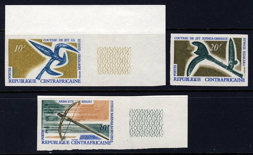 CENTRAL AFRICAN REP.  1968 Weapons IMPERF (107-09) .  Mint Never Hinged