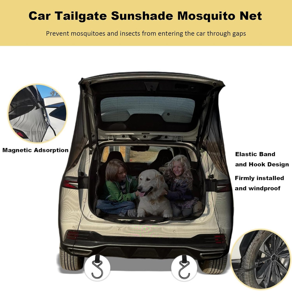 Car Camping Tailgate Mesh Screen for SUV, Mini Van, Great for Ventilation and Mo