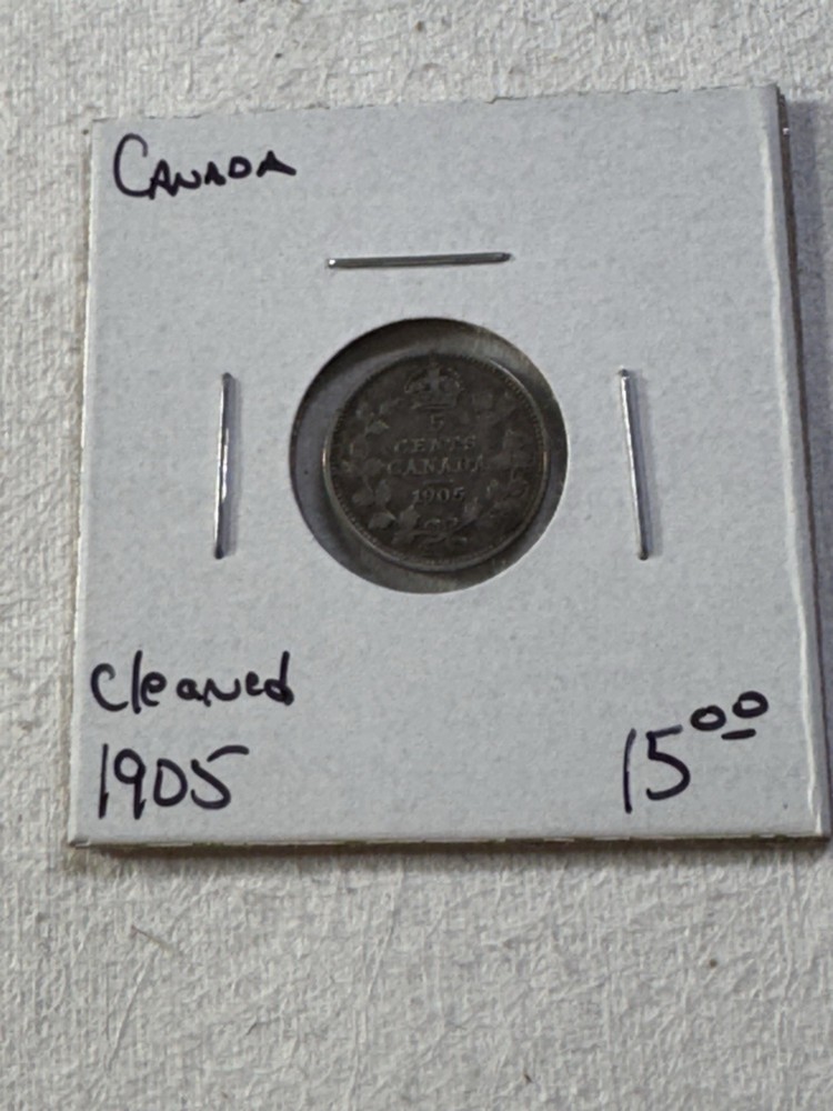1905 Canada 5 Cents Small Silver Coin Cleaned