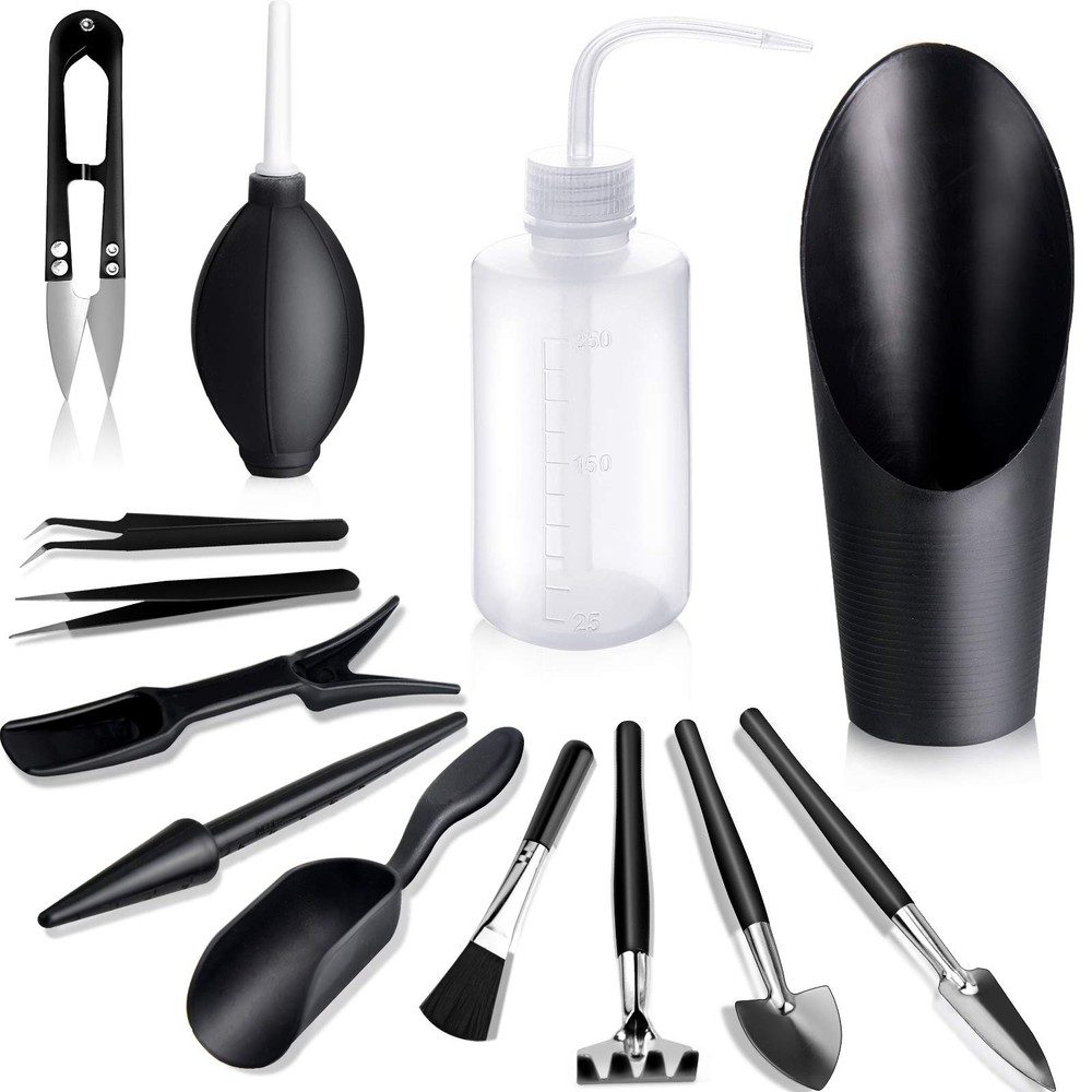 Succulent Tools, 13 Pcs Mini Garden Tool Set, Transplanting Tools Black