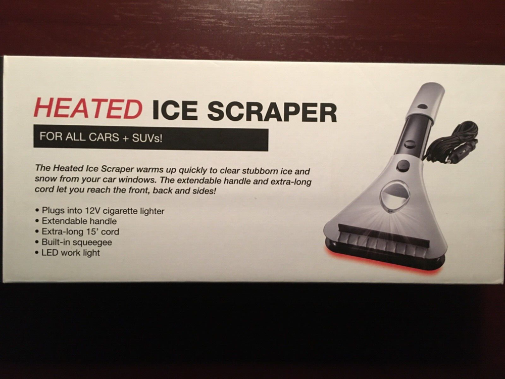 Heated Car Window Ice Scraper - Extendable Handle - LED Light - 12V - 15’ Cord