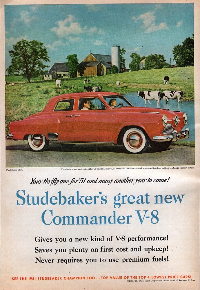 1951 Studebaker Commander Farm Cows Original Color Ad