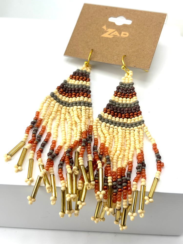 Neutral Tone Fringe Woven Bead Earring