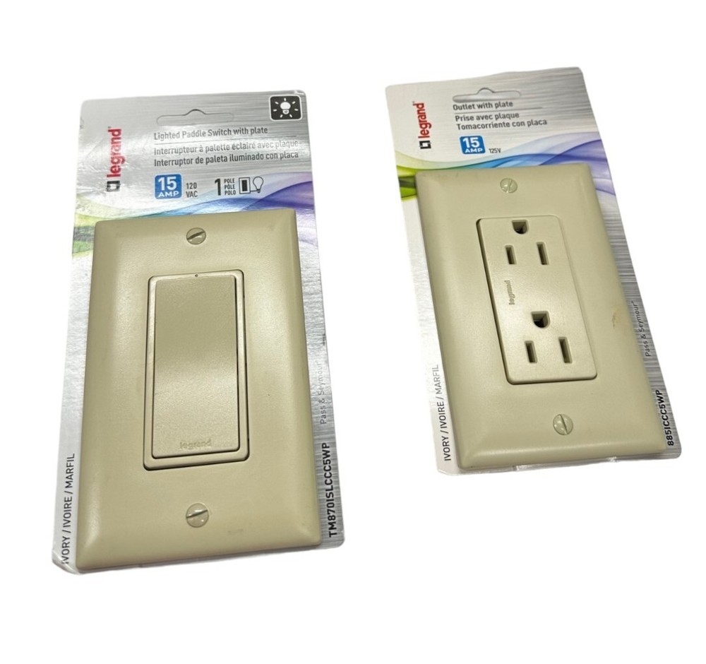 Legrand TM870ISLCCC5WP & 885ICCC5WP Paddle Switch & Outlet With Plate 🔥